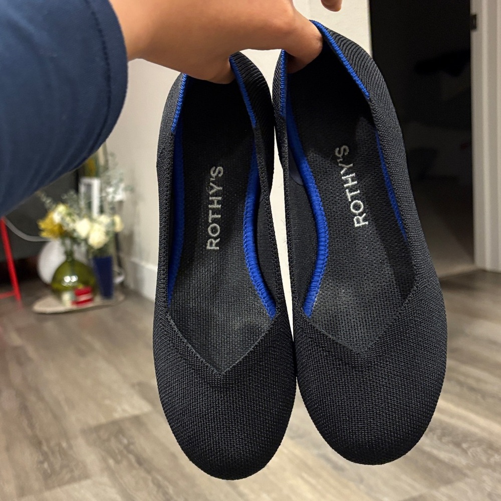 Rothy's Elegant Black Flats with Blue Trim - Picture 3 of 3
